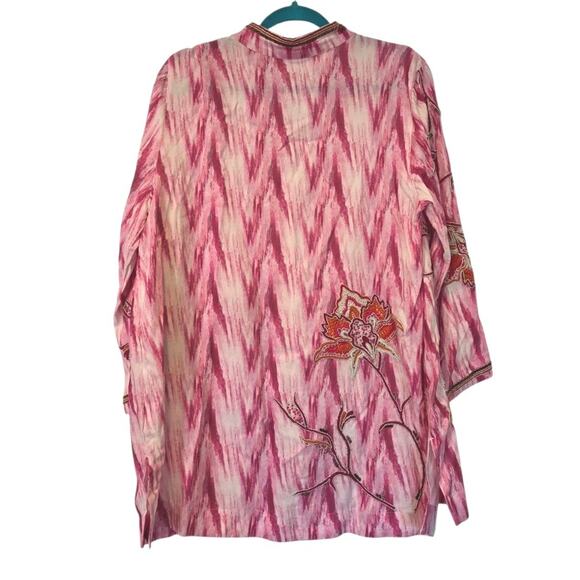 Soft Surroundings Altea Pink Chevron 3/4 Sleeve Embroidered Beaded Tunic | L GUC - Picture 6 of 13